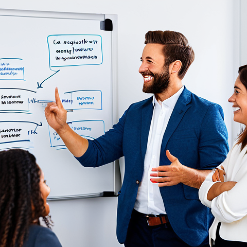 Cultivating a Growth Mindset**
A diverse group of people collaborating in a bright, modern co-working space, fully clothed in business casual attire, smiling and engaged in a lively discussion. Whiteboard in the background displays a growth mindset diagram (effort -> learning -> growth). Emphasis on positive energy and teamwork. Safe for work, appropriate content, professional, perfect anatomy, natural proportions, well-formed hands, proper finger count. High quality rendering, optimistic atmosphere.
**