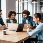 Home 19 범용 역량이란 정의와 중요성 - A diverse group of young Spanish professionals collaborating in a modern co-working space in Madrid,...